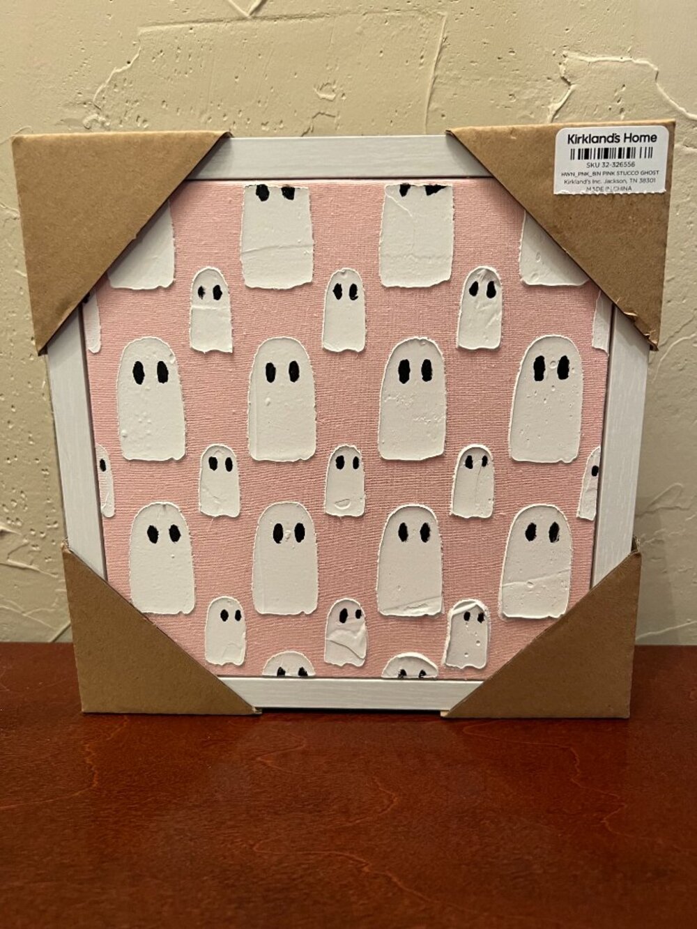 NWT Kirkland's Home Pink Ghost Halloween Framed Canvas Wall Art 12"x12" Cute